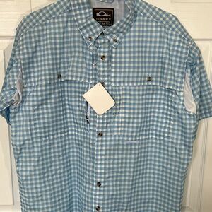 Drake Waterfowl Vented Blue Fishing Button Down Shirt. Size L